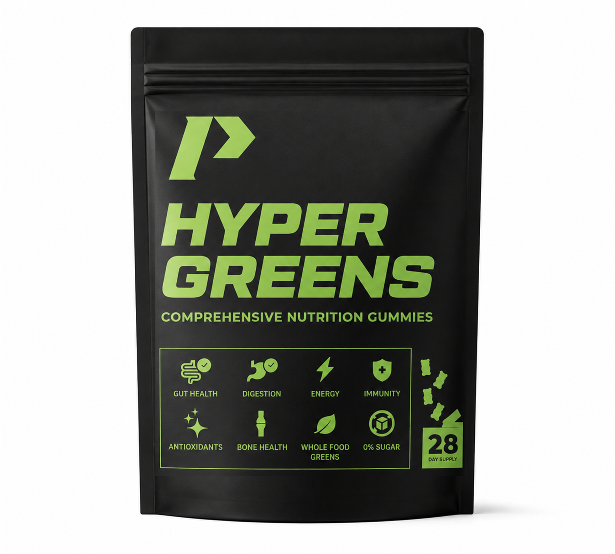 PRO Nutrition Hyper Greens daily greens gummies, 28-sachet pouch